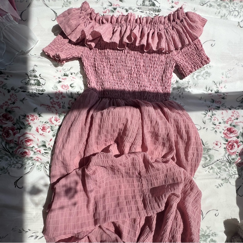 Blush Off-Shoulder Midi Dress with Fitted Top
